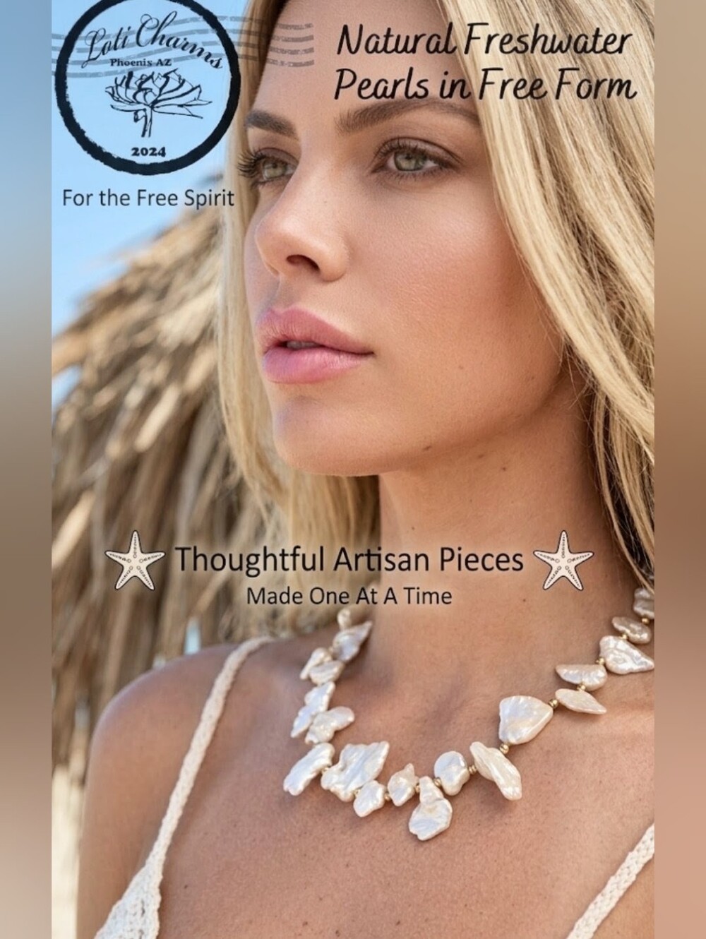 Natural Flower Petal Pearl Keishi Freshwater Freeform Necklace In Gold Plated